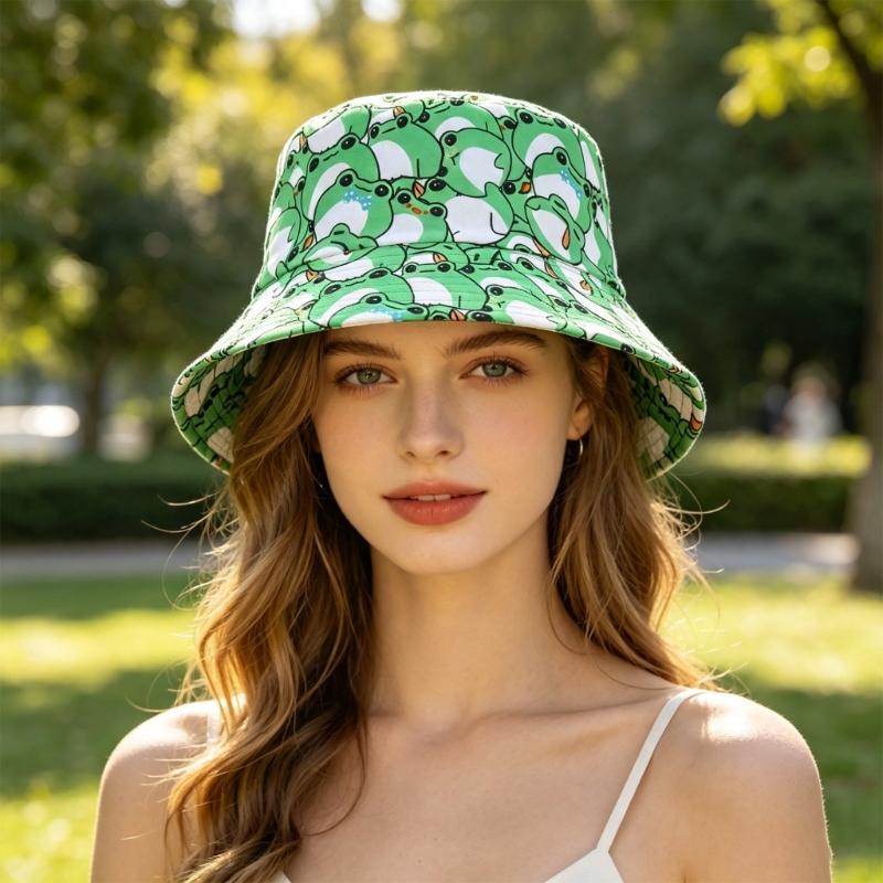 A52E Frogs Print Bucket Hat So - огляд і ціна Packable Hat Nylon