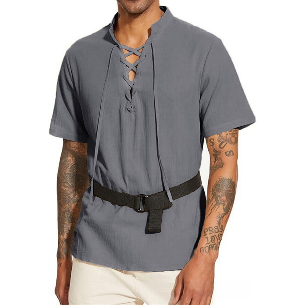 Men's V-neck T-shirt Vintage P - огляд і ціна Short Linen Drawstring