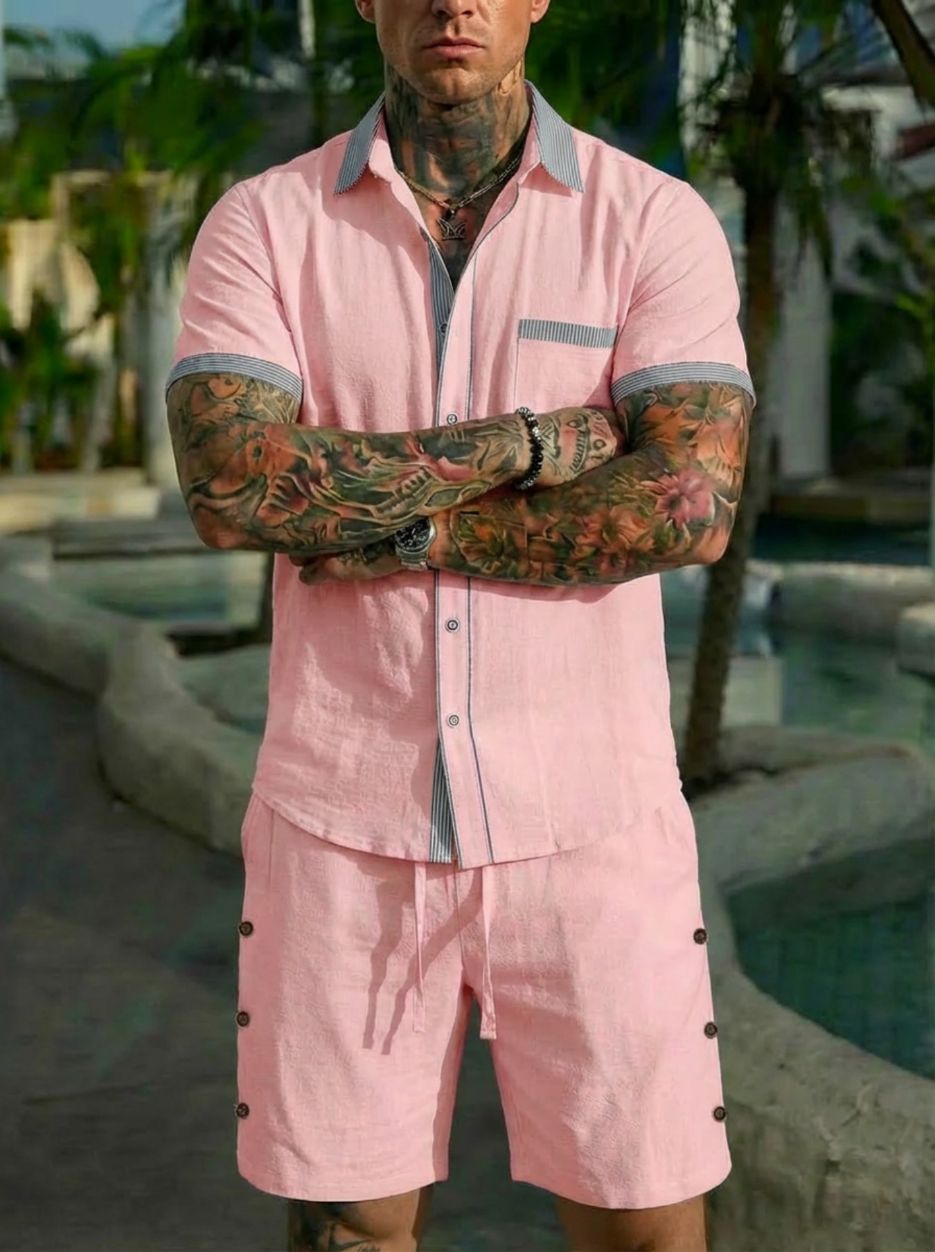 Men's Fashion Cuban Style Shir - огляд і ціна Short Linen Drawstring