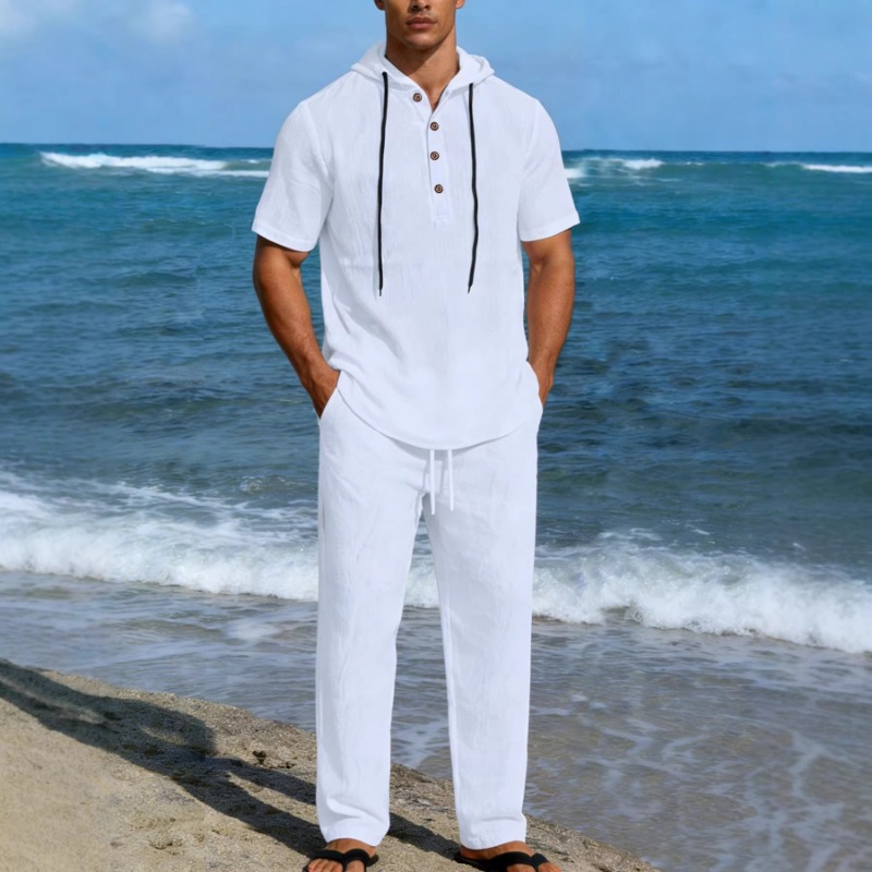 Men's 2 Piece Linen Hooded Out - огляд і ціна Short Linen Drawstring