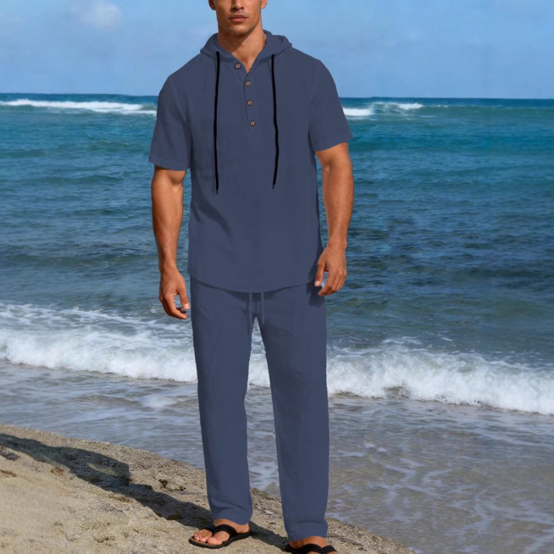 Men's 2 Piece Linen Hooded Out - огляд і ціна Short Linen Drawstring