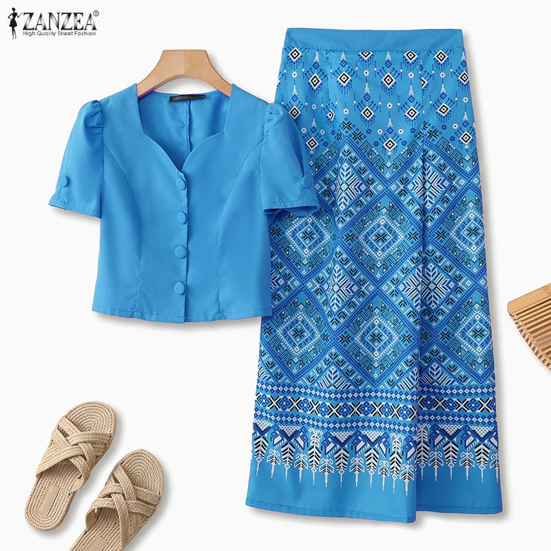 Summer 2 Pieces Sets ZANZEA Sq - огляд і ціна Shirt Camp Collar