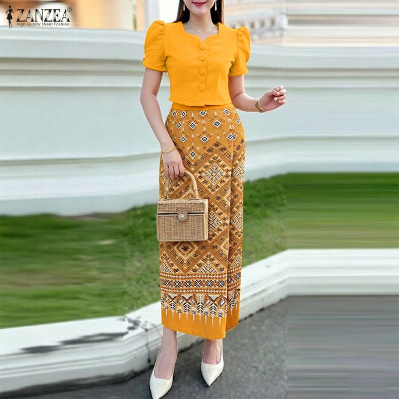 Summer 2 Pieces Sets ZANZEA Sq - огляд і ціна Shirt Camp Collar